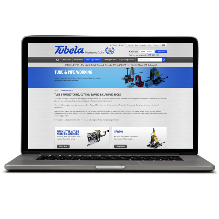 Tubela website products landing page with options