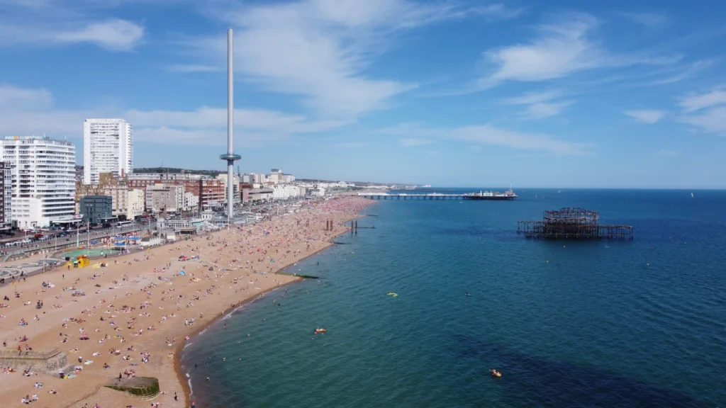 Digital marketing brighton - arial photo of brighton sea, pier and beach