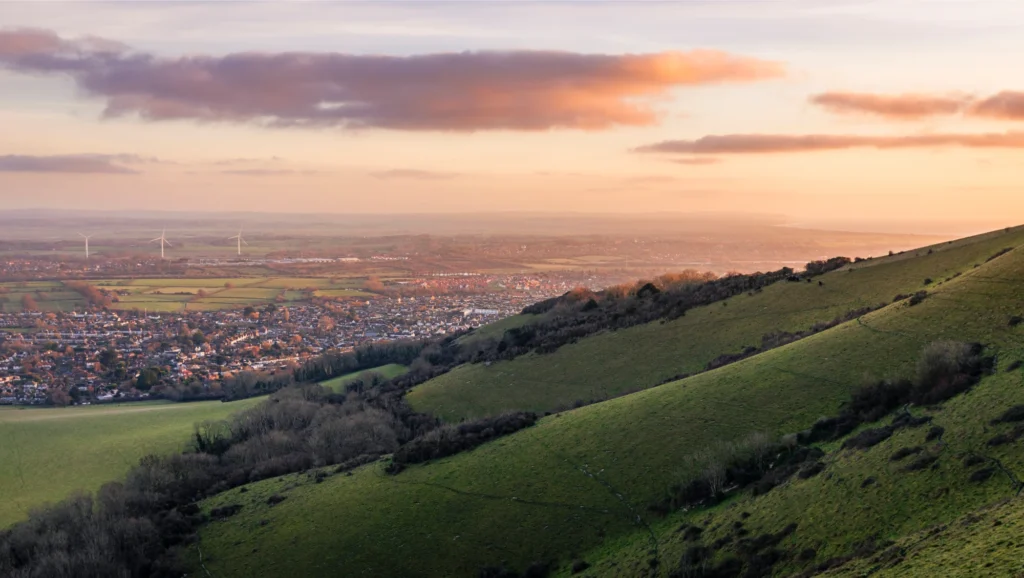 East Sussex rolling hills at sunset