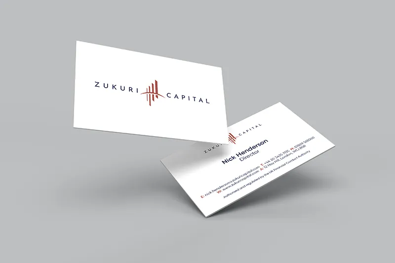Best business card design example - Zukuri Capital. front and back with name and logo on high-quality card