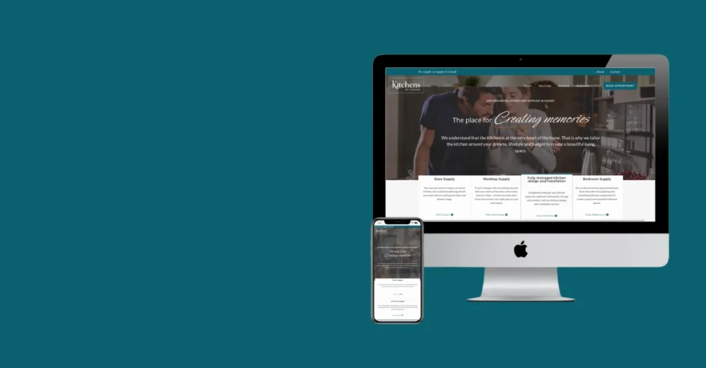 Kitchens of Sussex case study homepage on Mac and iphone - website development case study