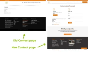 Before and after of the Leslie J Thorpe contact page on their website - website design company case study