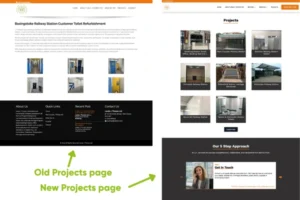Website design company case study of Leslie J Thorpe Projects landing page before and after new development