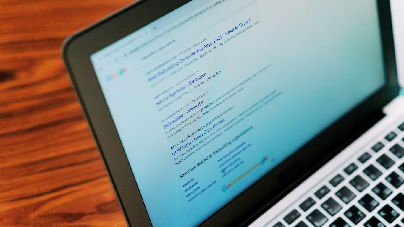 laptop screen showing google search results