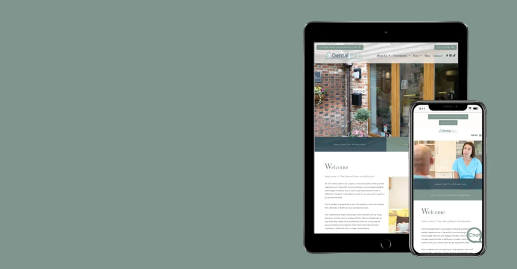The Dental Barn marketing services case study homepage on ipad and iphone