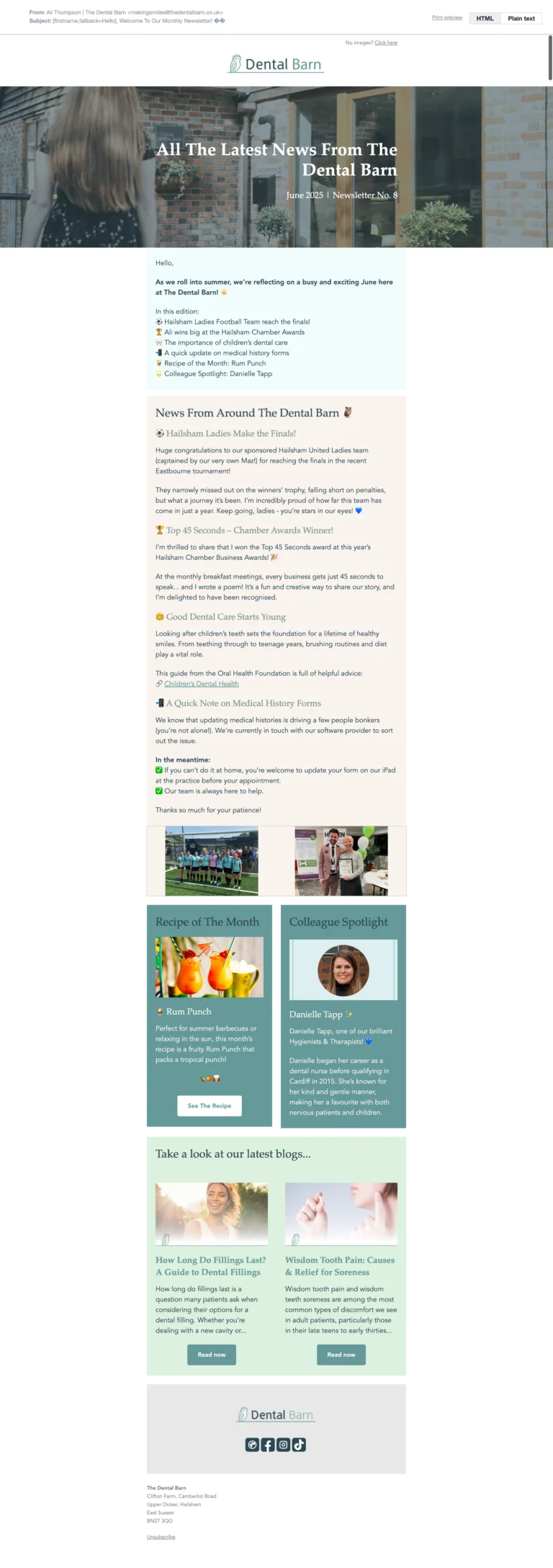 Sussex digital marketing services The Dental Barn monthly newsletter example