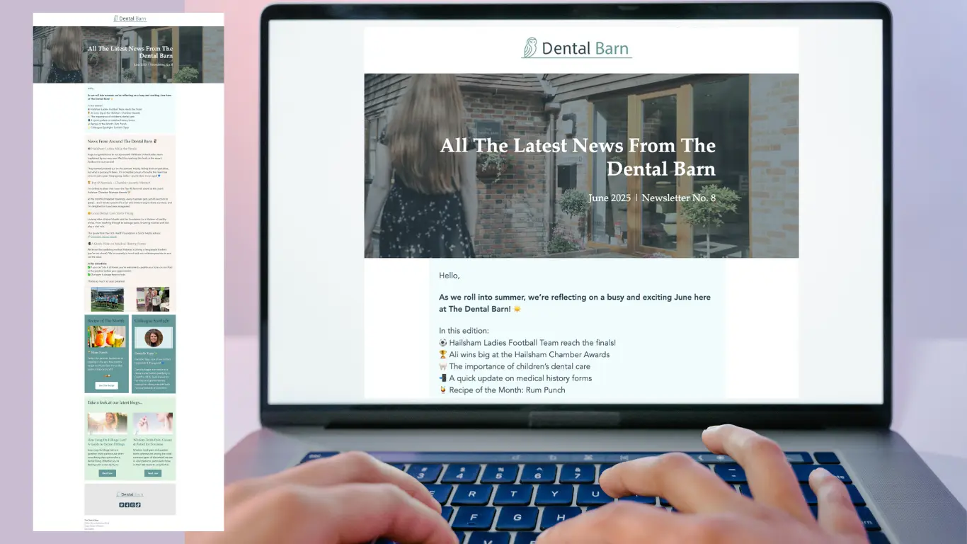 computer screen showing The Dental Barn email marketing strategy