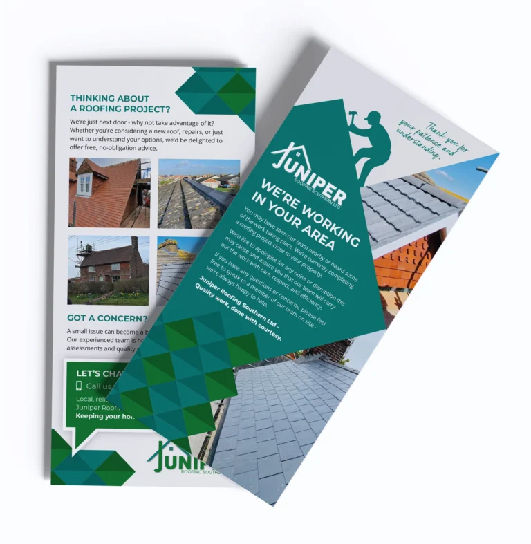 Juniper Roofing Southern DL leaflet design and print front and back cover