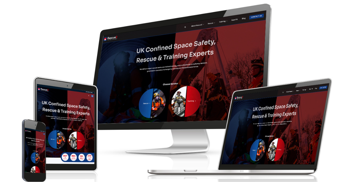 Rescue2 brand strategy and new website. New modern website shown on multiple device screens