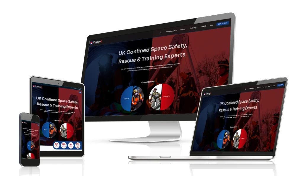 Rescue2 new website design with new brand strategy in place across multiple devices